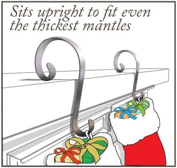 Haute Decor Stocking Scrolls Stocking Hanger - 4 Pack (Brass/Gold) - Christmas Stocking Holder Set - for Various Mantel Sizes Including Large