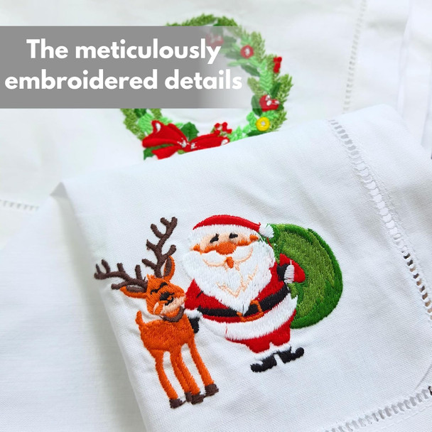 Embroidered Cotton Table Napkin, Cloth Napkins Set of 4 18"x18" Mix Snowman & Laurel Wreath Christmas Napkin, Dining Room, Napkins Cloth Machine Washable, Christmas Napkins, Great Present Ideas