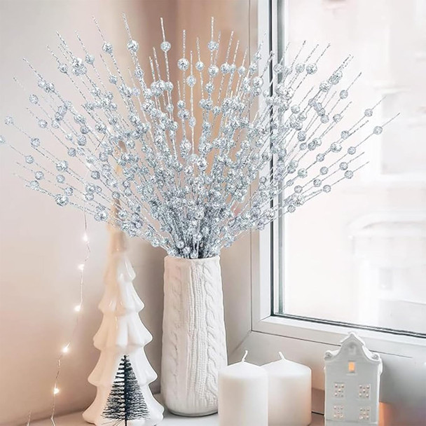 22 Pack Artificial Glitter Berry Stem Ornaments,Silver Christmas Glitter Picks Artificial Berries Stems Ornaments Fake Xmas Stem Decorative Sticks for Vases Tall DIY Wreath Home Decor(Silver) 22 Pack Artificial Glitter Berry Stem Ornaments,Silver Christmas Glitter Picks Artificial Berries Stems Ornaments Fake Xmas Stem Decorative Sticks for Vases Tall DIY Wreath Home Decor(Silver)