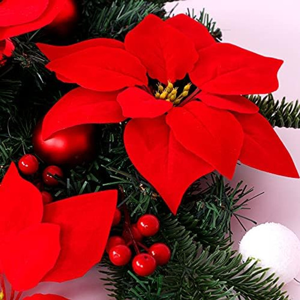 HEALLILY Artificial Poinsettia Vine Christmas Flower Garland Holiday Hanging Decor with Green Leaves for Mantle Fireplace Stairs Door Holiday Decoration 170cm 1