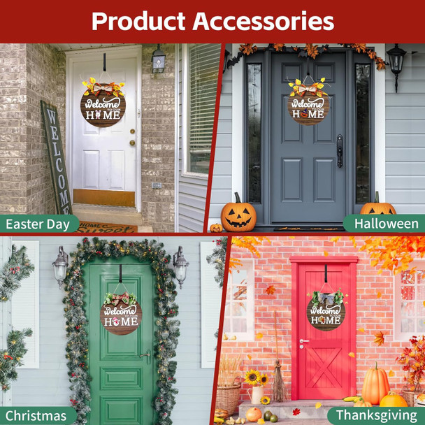 Front Door Decoration Rustic Round Wood Christmas Wreath with 12’‘ Door Hanger,14pcs Interchangeable Seasonal Welcome Sign, Outdoor Wall Hanging, Spring, Summer, Fall and All Seasons Holidays