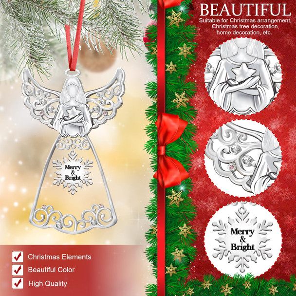 Christmas Angel Ornaments for Christmas Tree Decorations,Christmas Angel Decorating Hanging Ornament for Holiday Decorative Annual Keepsake (Metal,Silver)