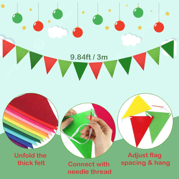 4 Pcs Christmas Tassel Garlands, 9.8 Feet Pom Pom Balls Garland Decor, Colorful Felt Fabric Pennant Banner, Boho Pastel Tassel Wall Door Hanging Decor for Xmas Party Classroom Home Ornament