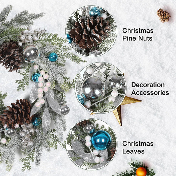 Christmas Wreath for Front Door, Heflashor 17'' Blue Xmas Wreath with Christmas Balls, Pine Core Artificial Holiday Winter Small Wreaths for Indoor Outdoor