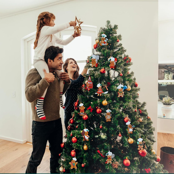 30Pcs Gingerbread Christmas Decorations, Wooden Cooking Gingerbread Ornaments Set Hanging Decor for Christmas Tree Wreath Kitchen Home Party Decorations
