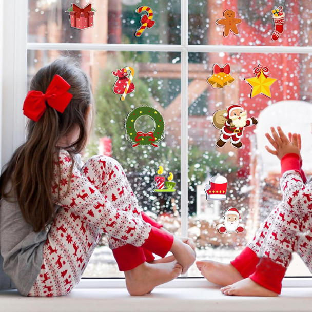 Christmas Window Clings, Christmas Window Stickers for Glass, Reusable Removable Waterproof Xmas Gel Window Clings with Santa Claus, Christmas Stockings, Snowman, Reindeer, Santa Hat, Tree