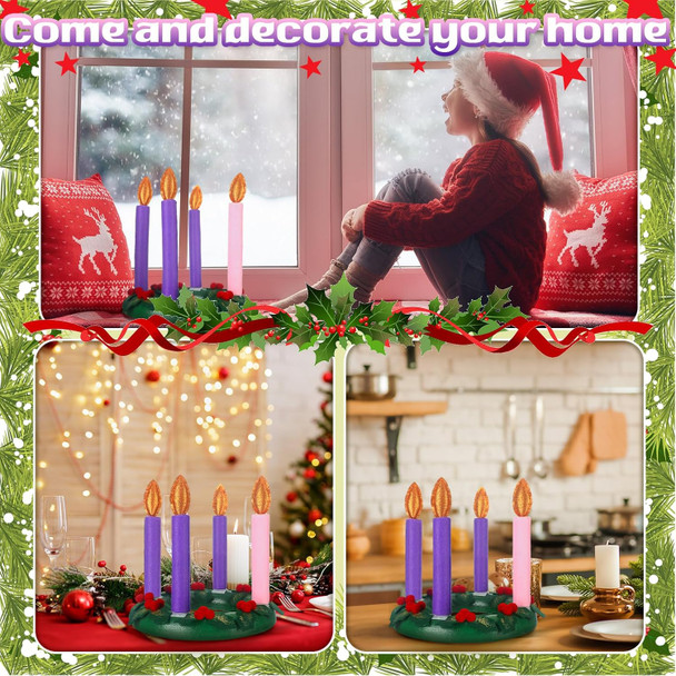 Hiboom Christmas Fake Advent Wreath Safe for Kids Candle Holder with Holly Red Berry Advent Season Centerpiece Decor Advent Wreath Kits for Home Table Decoration Advent Tradition