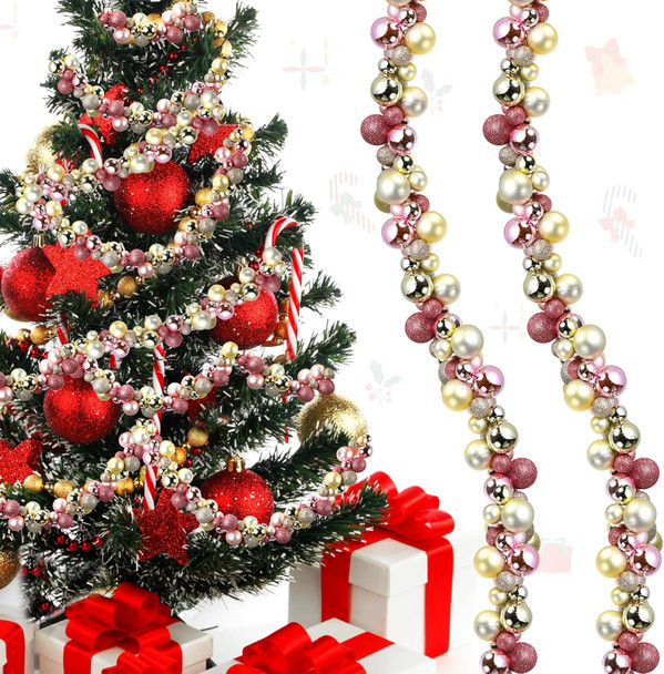 Hiboom 2 Pcs 6 Feet Christmas Garland Christmas Ball Garland Ornaments Indoor Outdoor Garland Xmas Decorative Hanging Ornaments for Christmas Tree Party Holiday Decors (Rose Gold, Champaign Gold)