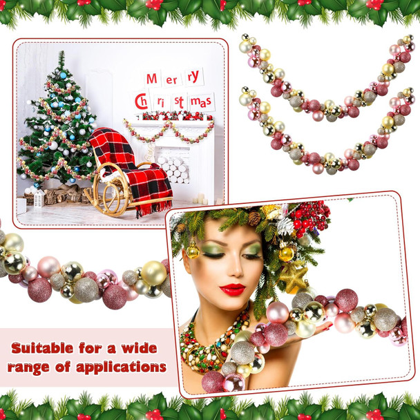 Hiboom 2 Pcs 6 Feet Christmas Garland Christmas Ball Garland Ornaments Indoor Outdoor Garland Xmas Decorative Hanging Ornaments for Christmas Tree Party Holiday Decors (Rose Gold, Champaign Gold)