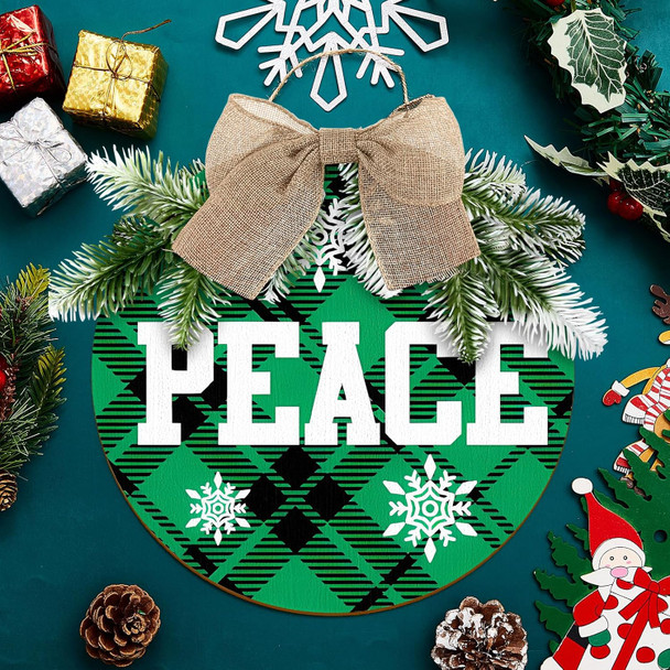 3 Pieces Christmas Hanging Sign Decorations Peace Joy Love Sign Buffalo Check Plaid Wreath for Front Door Rustic Burlap Wooden Holiday Decor Christmas Indoor Outdoor Decorations (Green Black)