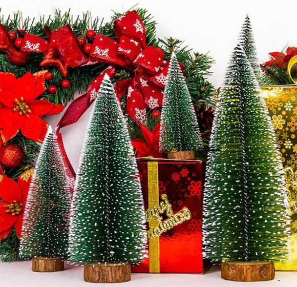 6 Pcs Small Christmas Trees Bottle Brush Christmas Trees Christmas Decorations, Small Christmas Pine Tree with Wooden Base for Christmas Table Decorations (6 Size)