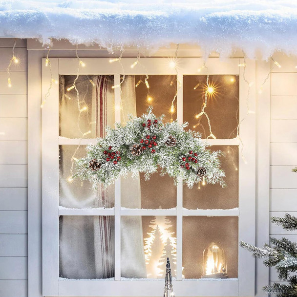 HiiARug 26 inch Christmas Decorative Swag Artificial Christmas Mailbox Swag Pine Branch Red Berry Front Door Winter Decor for Xmas Holiday Outdoor Porch Door Patio Decor