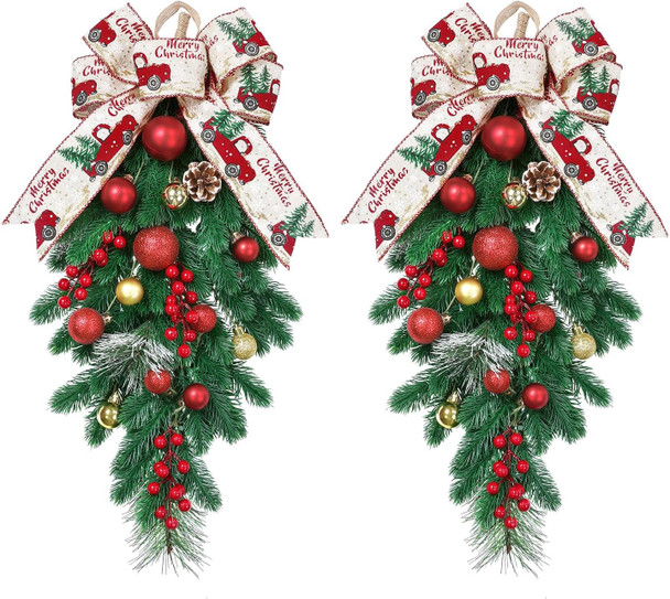 HiiARug 2Pack Artificial Christmas Swags, 24" Teardrop Christmas Decorative Swag with Berries, Pinecones, Winter Pine and Cypress Leaf Swag for Indoor Outdoor Window Wall Fireplace Holiday Xmas Decor HiiARug 2Pack Artificial Christmas Swags, 24" Teardrop Christmas Decorative Swag with Berries, Pinecones, Winter Pine and Cypress Leaf Swag for Indoor Outdoor Window Wall Fireplace Holiday Xmas Decor