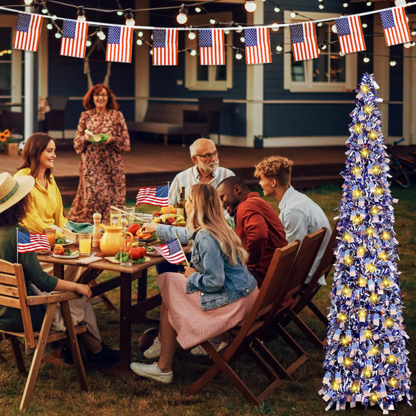 4th of July Patriotic Artificial Christmas Tree, 5 Ft Pop Up Collapsible Tinsel Christmas Tree Christmas Decorations for Home Fireplace Party Indoor Outdoor (American Flag)