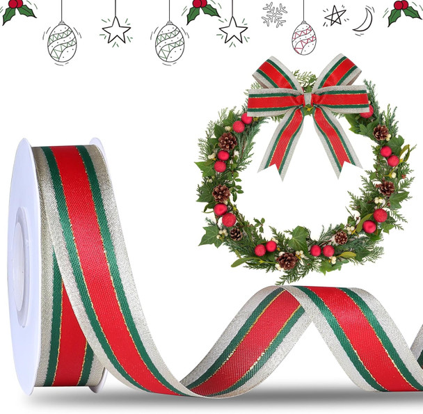 Christmas Ribbon 1inch Red and Green Christmas Plaid Ribbon for Christmas Tree Wreaths Gingham Christmas Ribbon for Bouquet Wrapping Bow Crafts Decoration 25 Yards