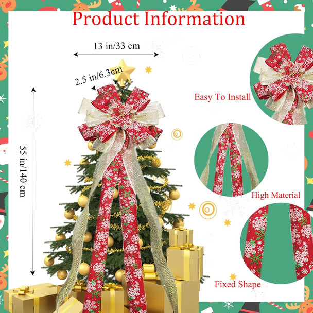 Christmas Tree Topper Bow, 55 "13" Large Glitter Artificial Flower Wreath Bow, with Long Streamer Mesh Wired Edge Ribbon Home/Restaurant Christmas Decoration