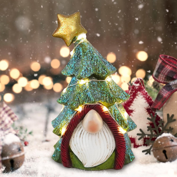 Hodao Christmas Tree Gnome Decorations Winter Table Swedish Tomte Elf Dwarf Figurines Decor Indoor Home Decorations Resin (Christmas Tree Gnome 2)