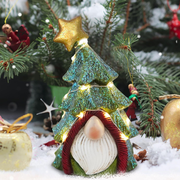 Hodao Christmas Tree Gnome Decorations Winter Table Swedish Tomte Elf Dwarf Figurines Decor Indoor Home Decorations Resin (Christmas Tree Gnome 2)