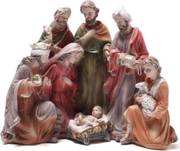 Hodao Christmas Decoration Indoor Home Decor-7.5''H 9.25''L 4.5''W Nativity Sets-Xmas Holiday Decor for Tabletop Home Party Room Table Fireplace Office (Traditional Color)