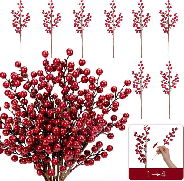 HOHOTIME Christmas Holly Berry Stem Ornaments, 8 Large Branches/32 Small Branches Artificial Berry Stem, Removable Artificial Glitter Berry Stem Ornaments, Home Decorative for Christmas Tree Wreath HOHOTIME Christmas Holly Berry Stem Ornaments, 8 Large Branches/32 Small Branches Artificial Berry Stem, Removable Artificial Glitter Berry Stem Ornaments, Home Decorative for Christmas Tree Wreath