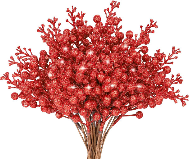 HOHOTIME 36Pcs Christmas Glitter Berries Stems, 9.5 Inch Artificial Christmas Tree Picks for Christmas Tree Decorations Ornaments DIY Crafts Vases Holiday Wedding Home Xmas Decor(Red HOHOTIME 36Pcs Christmas Glitter Berries Stems, 9.5 Inch Artificial Christmas Tree Picks for Christmas Tree Decorations Ornaments DIY Crafts Vases Holiday Wedding Home Xmas Decor(Red