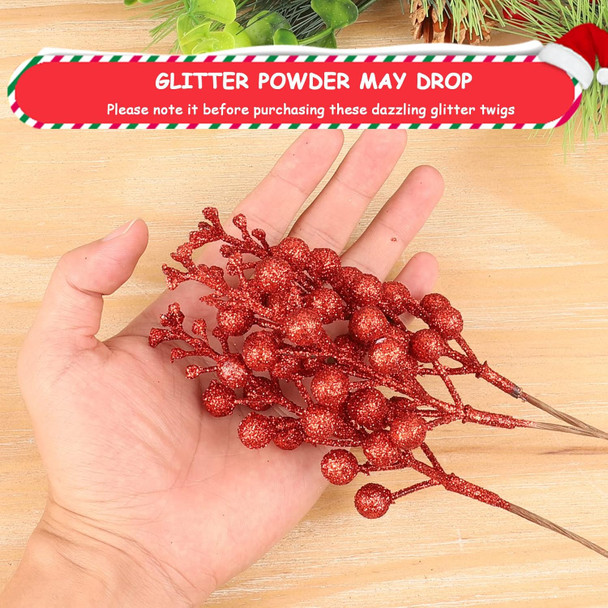 HOHOTIME 36Pcs Christmas Glitter Berries Stems, 9.5 Inch Artificial Christmas Tree Picks for Christmas Tree Decorations Ornaments DIY Crafts Vases Holiday Wedding Home Xmas Decor(Red HOHOTIME 36Pcs Christmas Glitter Berries Stems, 9.5 Inch Artificial Christmas Tree Picks for Christmas Tree Decorations Ornaments DIY Crafts Vases Holiday Wedding Home Xmas Decor(Red