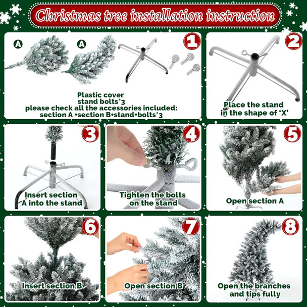 Whimsical Christmas Tree 5 FT Artificial Bendable Christmas Trees White Snow Flocked Holiday Xmas Tree Curved Shape Plastic Trees with Metal Foldable Stand Christmas Decoration Indoor Room