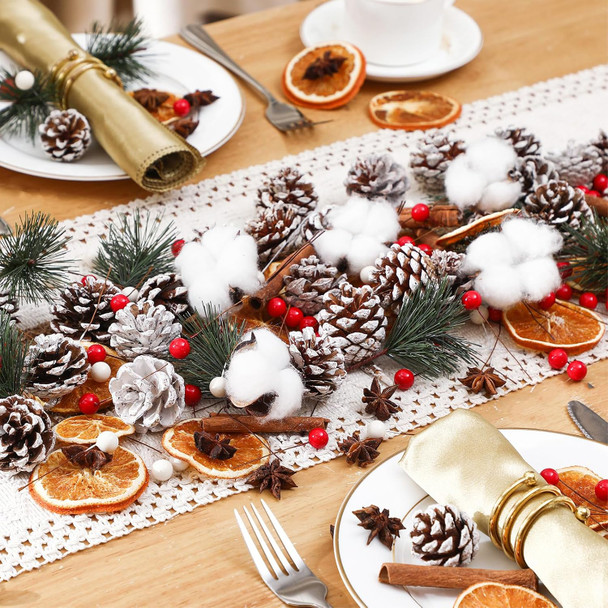 240 Pcs Christmas Pine Cones for Crafts Dried Cotton Balls,Dried Orange Slices and Cinnamon Sticks,Star Anise,Wreath Garland Making for Home Winter Wreath DIY Crafts Decorations Supplies