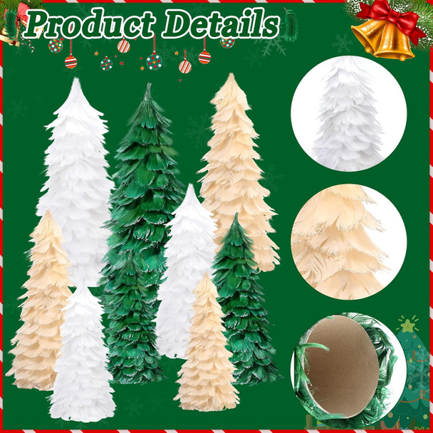 9 Pcs Christmas Feather Tree Table Top Feather Christmas Tree Xmas Tree Tabletop Decor Centerpieces for Winter Wedding Party Shelf Home Craft, 3 Size 6'' 8'' 12'' Fake Indoor Trees(Classic Color)