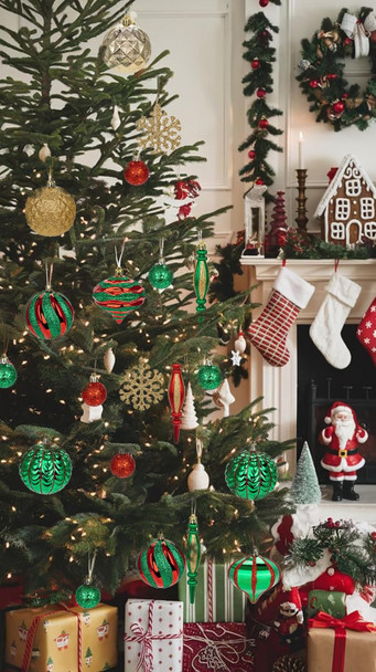 Hollyone Christmas Balls Ornaments Set, 50pcs Glitter Red Green and Gold Shatterproof Christmas Ball Snowflakes Tree Ornaments Hanging Ball Decoration for Xmas Tree Wreath Garland Wedding Home Decor