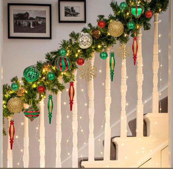 Hollyone Christmas Balls Ornaments Set, 50pcs Glitter Red Green and Gold Shatterproof Christmas Ball Snowflakes Tree Ornaments Hanging Ball Decoration for Xmas Tree Wreath Garland Wedding Home Decor