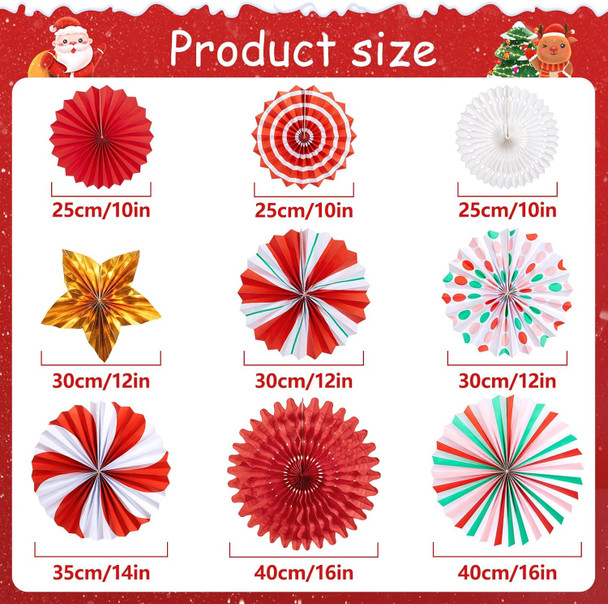 Christmas Hanging Decorations Indoor, Red Gold Peppermint Candy Hanging Christmas Decorations, Hanging Paper Fans, Xmas Wall Décor, Classroom Decorations for Xmas Holiday Ceilings Wall