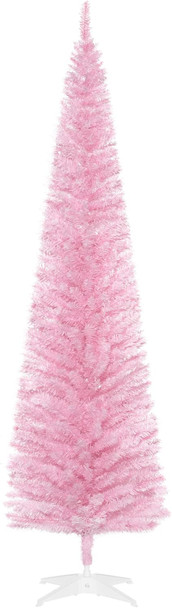 HOMCOM 7' Artificial Pencil Christmas Tree, Slim Xmas Tree with 499 Realistic Branch Tips and Plastic Stand, Pink