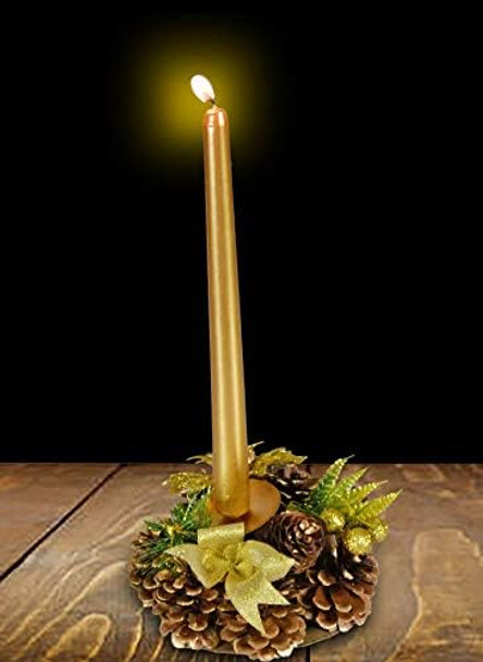 HOME-X Golden Pinecone Christmas Wreath Candle Holder, Artificial Advent Wreath, Winter Home Decorations, (6” Diameter)