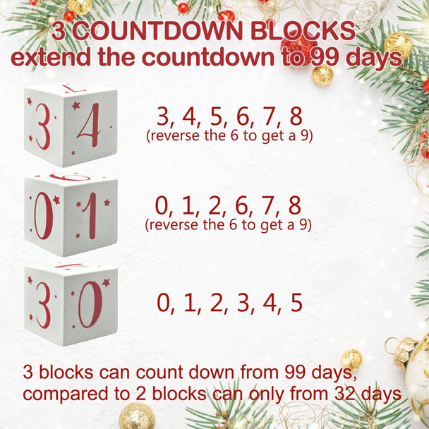 Christmas Tree Countdown Block LED Lighted 99 Days Until Christmas Wreath Calendar Tabletop Number Date Rustic Wooden Home Decor Holiday Xmas Ornament Desk Decoration