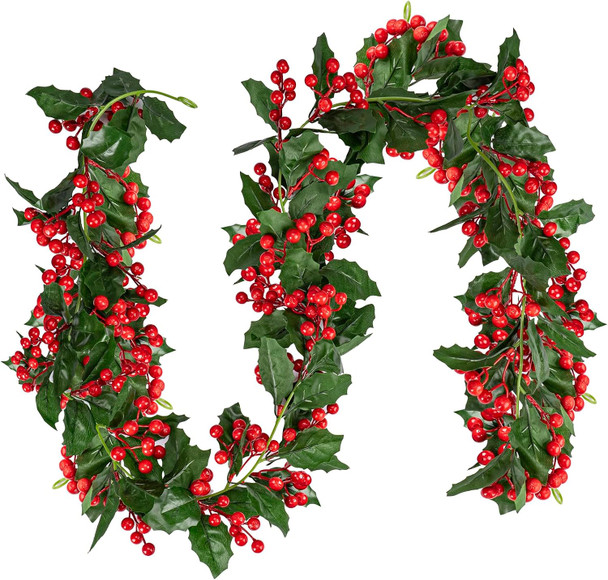 6 FT Red Berry Christmas Garland, Fireplace Decoration for Christmas Holiday Year Decor,Flexible Artificial Berry Garland for Indoor Outdoor Home