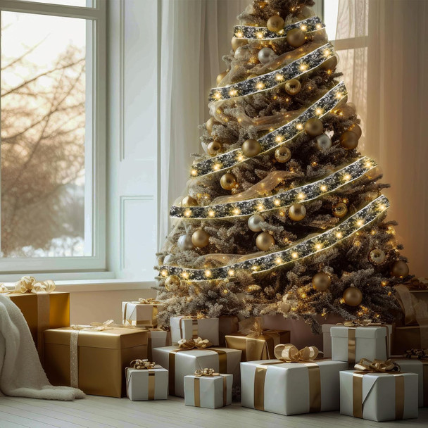 Hoolerry Christmas Black Ribbon Lights Christmas Lights 16.4 ft Glow Christmas Tree Ribbon Battery Operated Indoor String Lights for Outdoor Xmas Holiday Party Wedding Garland Lighted Decoration