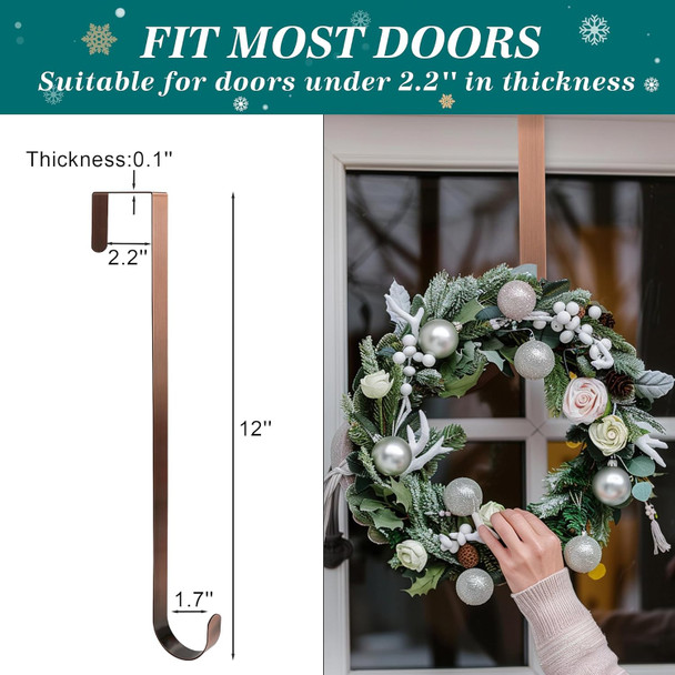 Wreath Hanger for Front Door for Halloween and Christmas Decorations,12 Inches Metal Wreath Door Hanger for Fall Decor,Bear Up 20 Lbs Over The Door Hooks for Front Porch Home Decor