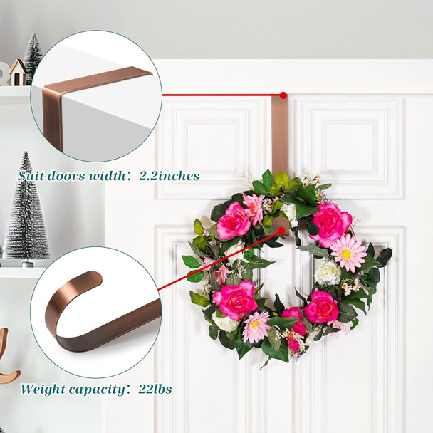 Wreath Hanger for Front Door for Halloween and Christmas Decorations,12 Inches Metal Wreath Door Hanger for Fall Decor,Bear Up 20 Lbs Over The Door Hooks for Front Porch Home Decor