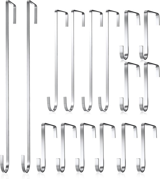 Hotop 16 Pieces Wreath Hanger Over Door Hooks Metal Z Hooks 3.4 Inch/ 7.9 Inch/ 13.8 Inch for Christmas Front Door Decorations, Hanging Coats Hats Robes Towels (Electroplated Silver)