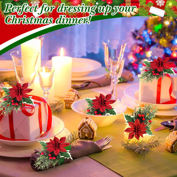 Hotop 12 Pcs Poinsettia Flowers Christmas Artificial Glitter Flower with Clips Poinsettia Christmas Decorations Artificial Christmas Flowers for Garland Wreath Tree Home Party (Red,Classic)