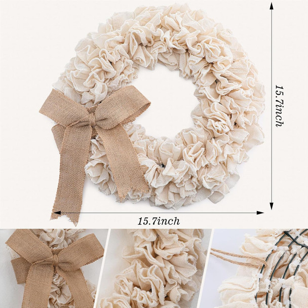 Hotop 15.7 Inch Burlap Wreath Farmhouse Wreath Burlap Door Wreath with Bow Big Bow Wreath Fabric ​Rustic Front Door Wreath for Christmas Front Door Indoor Outdoor Farmhouse Home Wall Decor(Farmhouse)