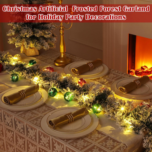 Hotop 2 Pcs 9 ft Christmas Snowy Flocked Garland White Flocked Spruce Garland Winter Frosted Artificial Pine Garland for Xmas Seasonal Indoor Home Fireplace Mantle Tree Stair Decor