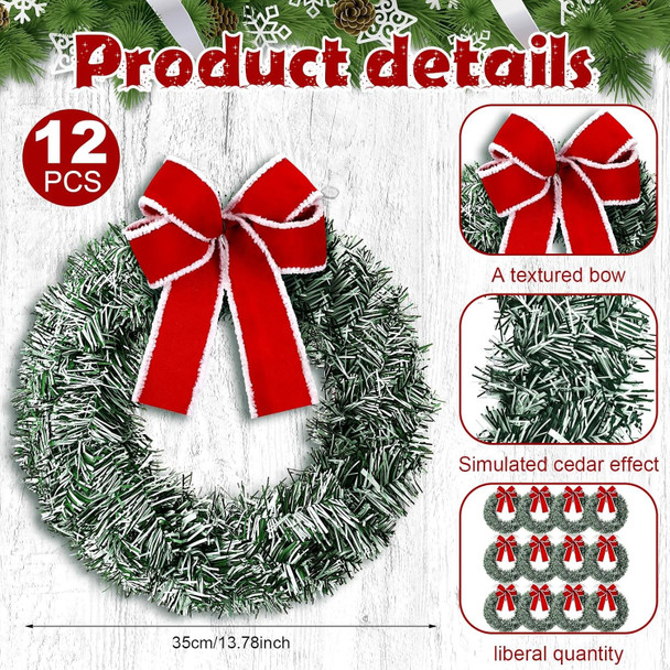 Hotop 12 Pcs Christmas Wreath 14 Inch with Red Bow Artificial Pine Wreaths Small Christmas Kitchen Cabinet Garlands Wreaths Farmhouse Xmas Home Decor for Indoor Outdoor Holiday Wall Window Decor