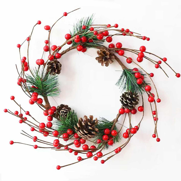 12 inch Artificial Christmas Wreath, Farmhouse Handmade Rattan Small Christmas Door Hanging with Red Berry, Pine Cones for Indoor Outdoor DIY Christmas Decoration Wall, Candle Tabletop Ornament