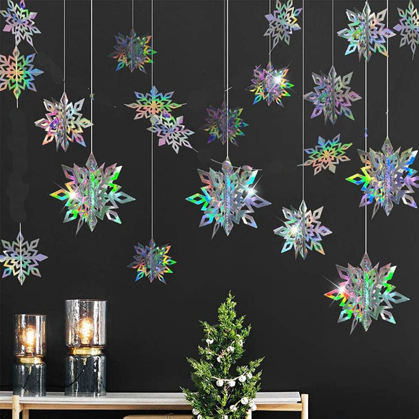 Christmas Hanging Snowflake Decorations 3D Hollow-Carved Glittery Ornaments Set of 6pcs with Different Sizes for Christmas Winter Wonderland Year Party Home Decor (Laser)