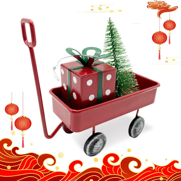 Vintage Red Truck Christmas Decorations, Farmhouse Red Truck with Christmas Tree Hanging Decorations,Metal Red Wagon Model for Xmas Party Christmas Tree Decoration