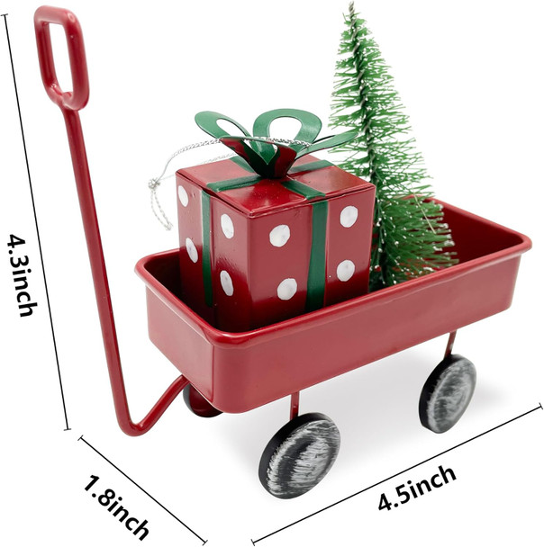 Vintage Red Truck Christmas Decorations, Farmhouse Red Truck with Christmas Tree Hanging Decorations,Metal Red Wagon Model for Xmas Party Christmas Tree Decoration