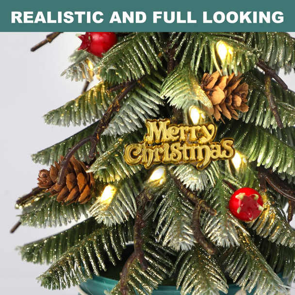 Tabletop Christmas Tree, Small Artificial Christmas Mini Tree Christmas Decorations Indoor with Holiday Ornaments Red Berry Pine Cone Greenery for Home Office Table Xmas Christmas Decor (White)