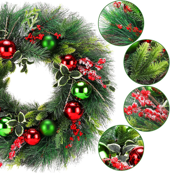 Christmas Wreath, 24inch Wreaths, Artificial Wreaths for Front Door, with Wreath Hanger, Autumn and Winter, Indoors,Outdoors, corridors, Offices. (Green)